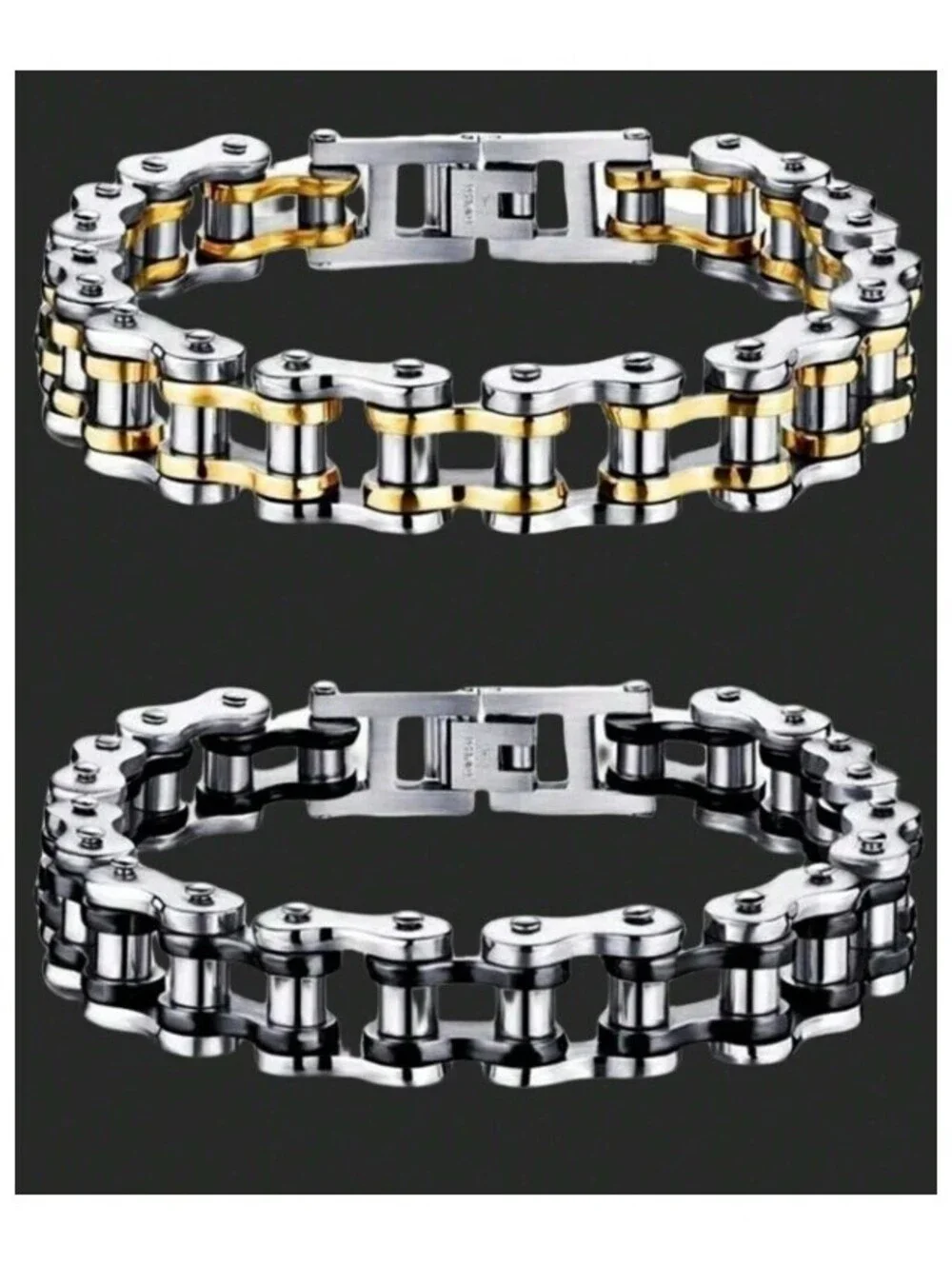 Two tone bike chain style - Bracelet - Stainless Steel - 8.5
